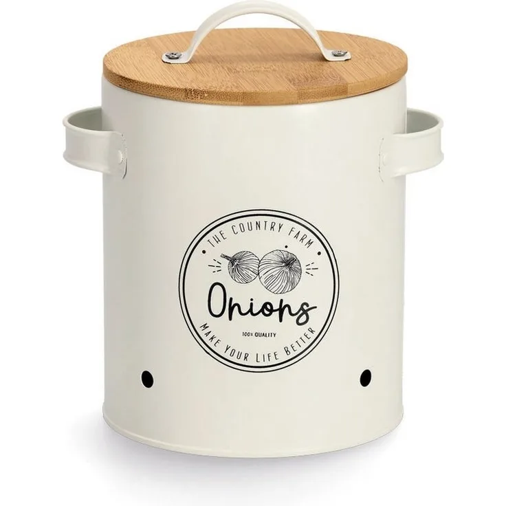 Vorratsdose Onions, weiß mit Bambusdeckel - Ø 14cm