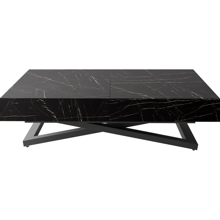 WFL GROUP Couchtisch Cavetta U höhenverstellbar ausziehbar mit schwarzen Metallbeinen (erhältlich in einer Größe – 120 x 80 x 27-76 cm, ausziehbar auf 200 cm), industrial Tisch in Holzoptik für Küche, Esszimmer oder Wohnzimmer – Bild 1