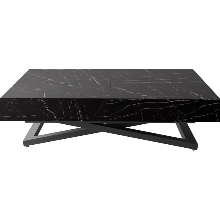 WFL GROUP Couchtisch Cavetta U höhenverstellbar ausziehbar mit schwarzen Metallbeinen (erhältlich in einer Größe – 120 x 80 x 27-76 cm, ausziehbar auf 200 cm), industrial Tisch in Holzoptik für Küche, Esszimmer oder Wohnzimmer