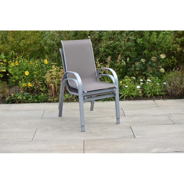 Amalfi Gartenmöbel Set 5tlg, 4 Stapelsessel, Ausziehtisch 160 (220) x 90 cm, Aluminium/Textil – Bild 5