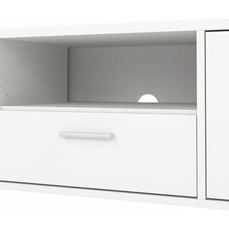 Dmora - Fernsehschrank Fernande, Ständer für Wohnzimmerfernseher, Niedriges Wohnzimmer-Sideboard, TV-Ständerbasis, 147x40 h38 cm, Weiß – Bild 5