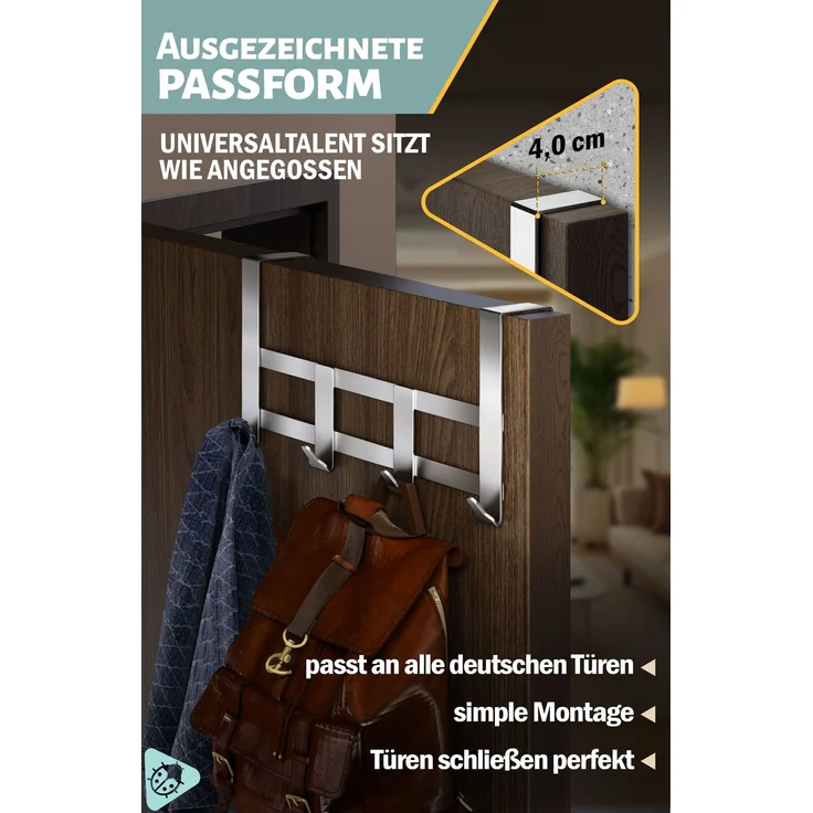 Lindenstein XXL-Türgarderobe aus Edelstahl – zum Einhängen, bis 25 kg – Bild 5
