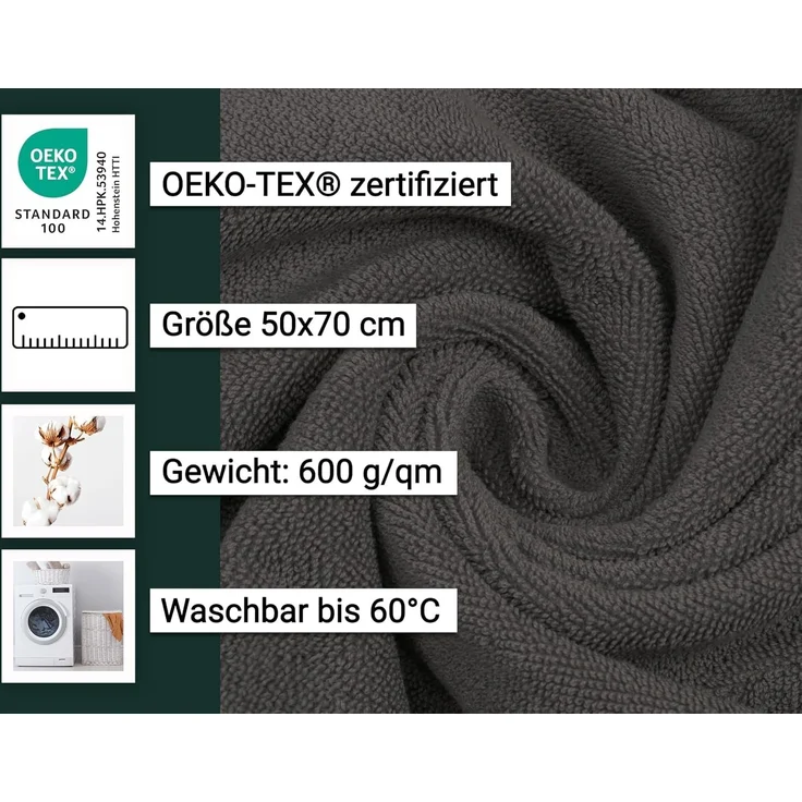 ZOLLNER 2er Set Badematten in 50x70 cm aus Baumwolle, graphit – Bild 3