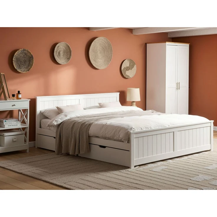 Bett mit 4 Schubladen Kiefernholz SABRAN 180x200 cm Weiß – Bild 3