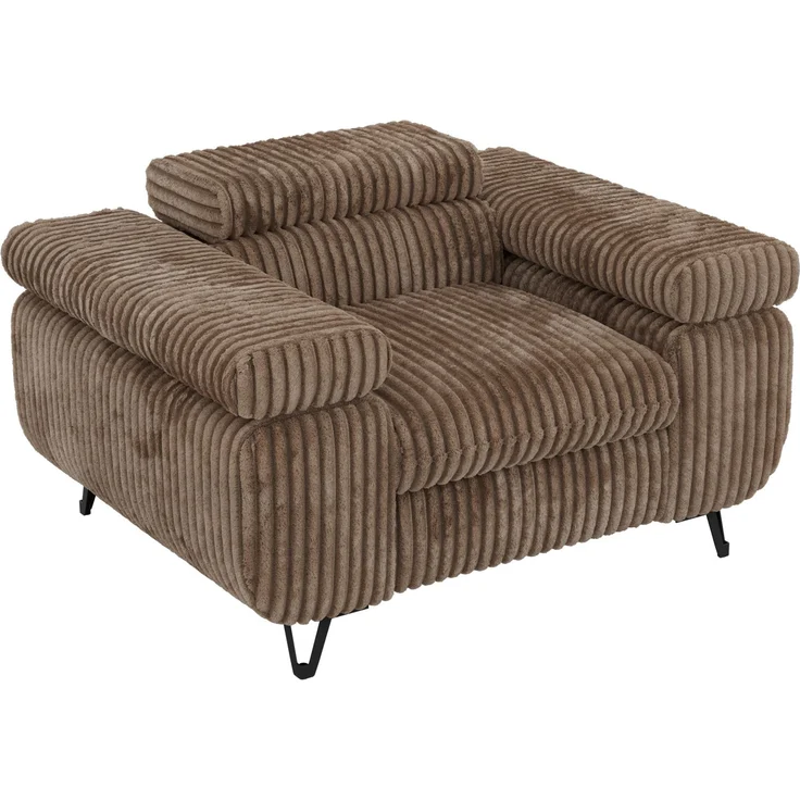 Einzelsessel, Polstersessel PETER mit verstellbaren Armlehnen und Kopfstütze, 1-Sitzer Sofa, Ohrensessel, Wellenfeder - Braun Cord – Bild 6