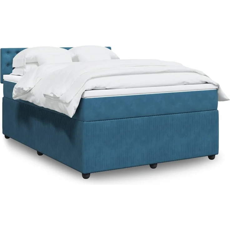 vidaXL Boxspringbett mit Matratze Blau 160x200 cm Samt 3290098 – Bild 1