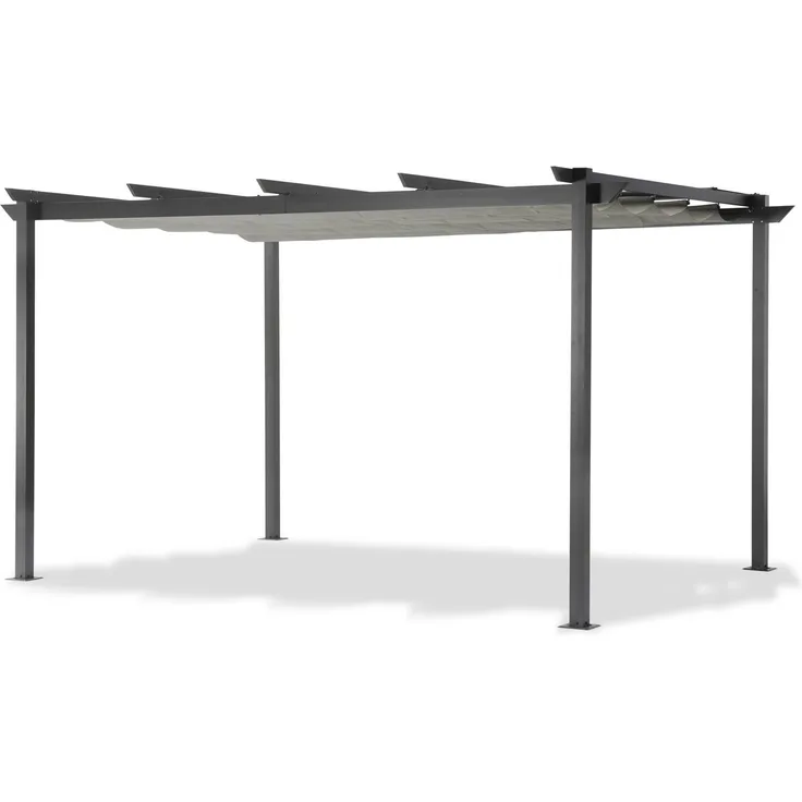 LECO Pergola mit Falt- und Schutzdach lichtgrau, Aluminium- und Stahlgestell anthrazit, 4x3 m