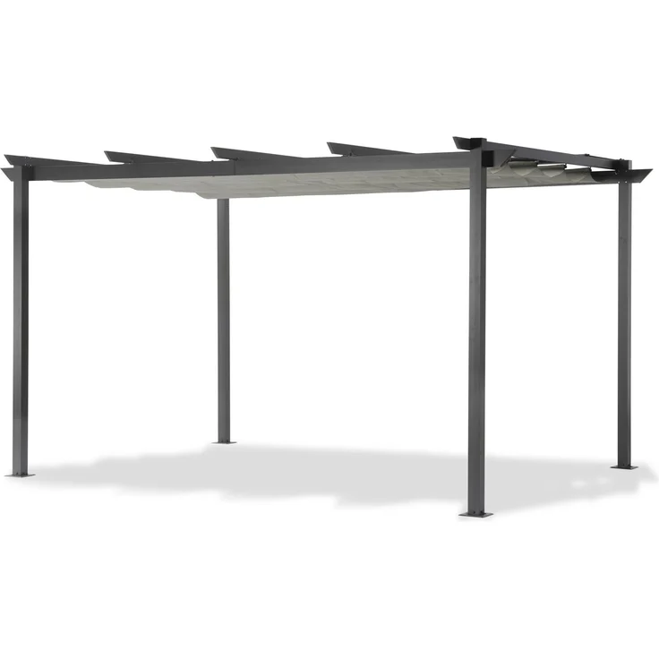 LECO Pergola mit Falt- und Schutzdach lichtgrau, Aluminium- und Stahlgestell anthrazit, 4x3 m – Bild 1