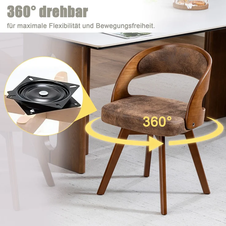 LVHOM Esszimmerstuhl 360° drehbar, 2er Set, Polsterstuhl aus Tech-Stoff und Massivholz, Küchenstuhl gepolstert, ergonomischer Schalenstuhl mit Armlehne, bis 150 kg – Bild 3