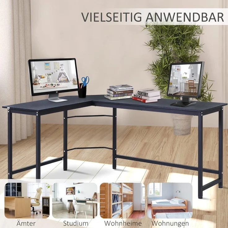 Vinsetto Eckschreibtisch höhenverstellbarer Schreibtisch (PC-Tisch, 1-St, Computertisch), Metall Schwarz 168 x 120 x 75 cm – Bild 7