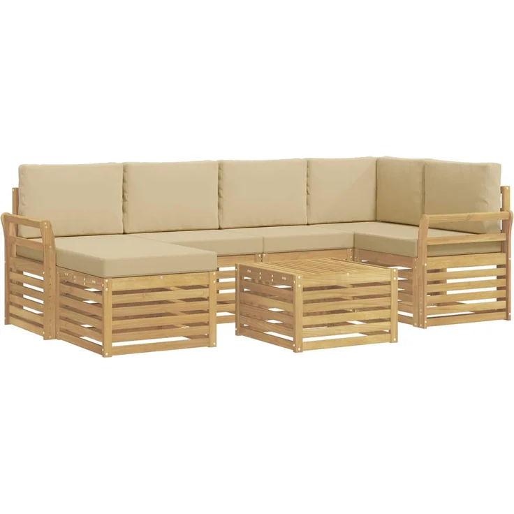 vidaXL Outdoor-Sofagarnitur 7 stk. 5-Sitzer Weiß und Beige Polyester 3392158 – Bild 2