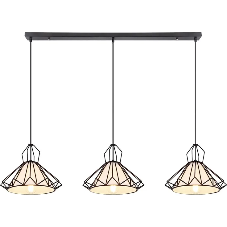 Hängelampe, Metall, Textil, schwarz, 3 Flammig, H 120 cm