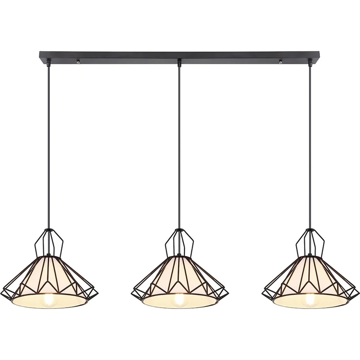 Hängelampe, Metall, Textil, schwarz, 3 Flammig, H 120 cm – Bild 1