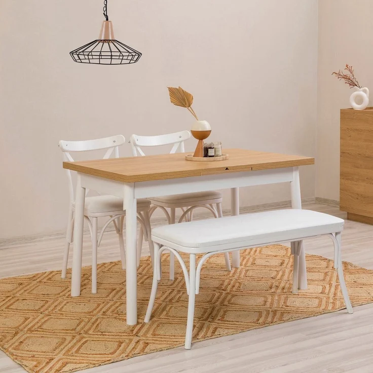 Calicosy Ausziehbarer Tisch von 120 bis 153 cm, Dekor Buche und Weiß - OLIVER - Weiß – Bild 2