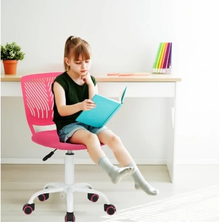 FurnitureR Kinder Schreibtischstuhl, Verstellbarer Höhendrehstuhl mit kleinem Loch Rückenlehne Design, geeignet für Kinderzimmer oder Arbeitszimmer, Rosa – Bild 5