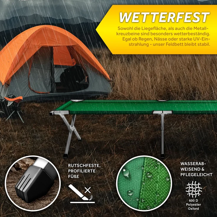 TRESKO XXL Campingbett Feldbett 190 x 64 x 44 cm Metallrohr - Belastbarkeit bis 150kg Grün – Bild 6