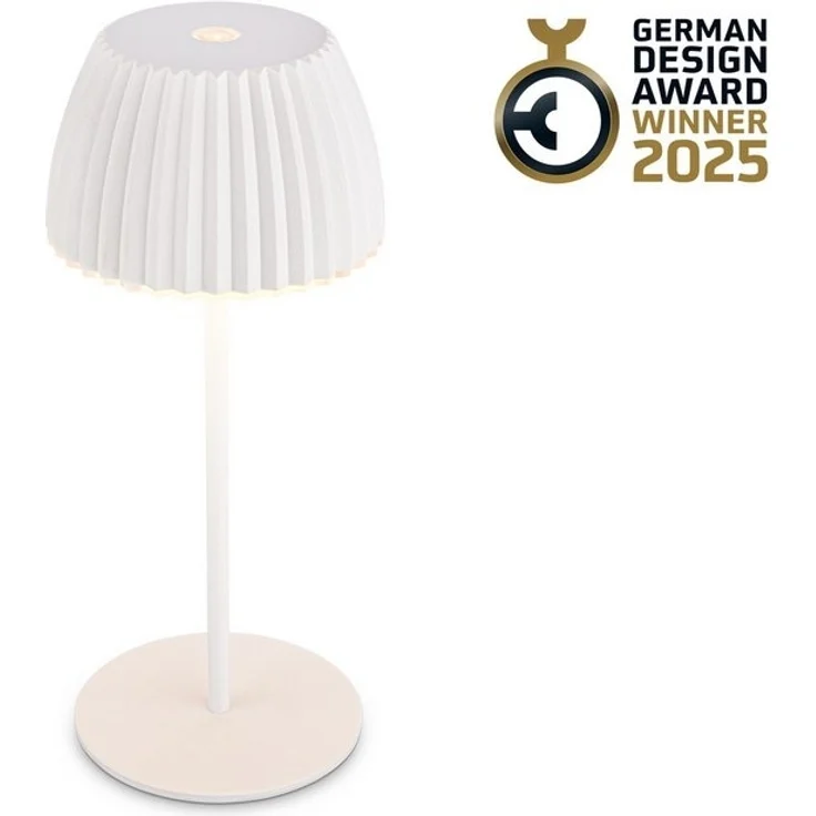 BRILONER - Riffle Mini LED Tischlampe kabellos IP44 mit Lichtkante, Touchdimmer, Akku tauschbar, Nachttischlampe, Leselampe, LED Lampe, Akku Lampe, German Design Award Winner 2025, 8,5x20 cm, Weiß – Bild 4