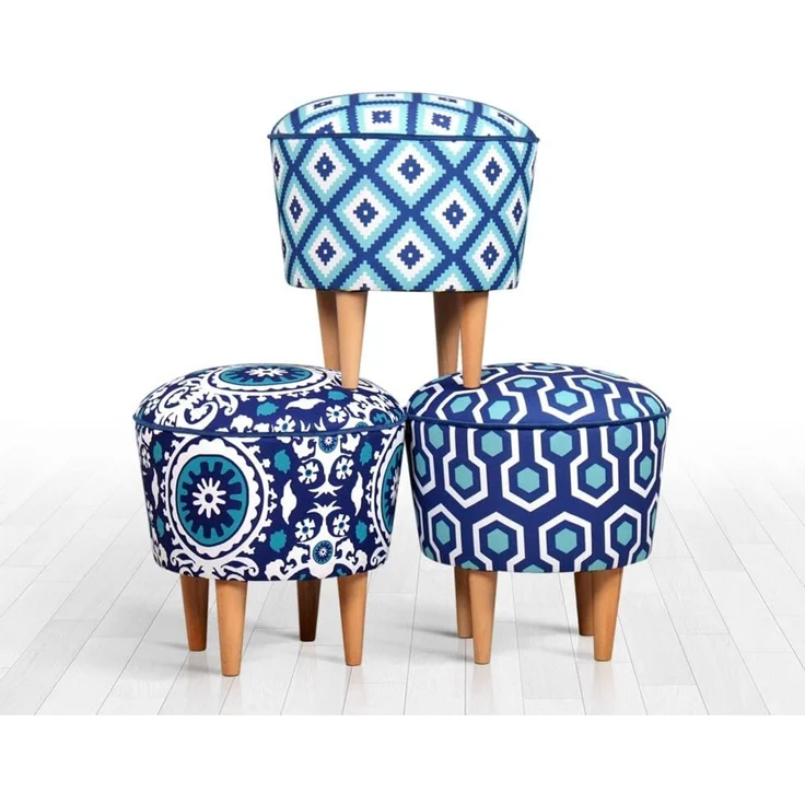 Hanah Home 'Sky - Blue, White' Pouffe, Blau / Weiß, 42 x 42 x 42 cm – Bild 5
