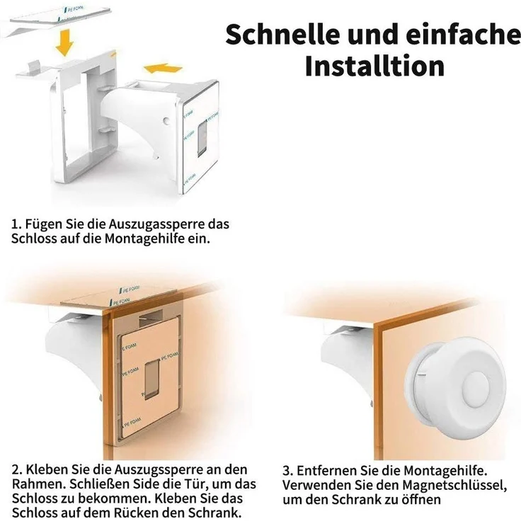 Babysicherheit Magnetisches Schrankschloss 20 Schlösser mit 3 Schlüssel, unsichtbare Kindersicherung für Schrank und Schubladen, ohne Bohren und Schrauben - Norjews – Bild 3