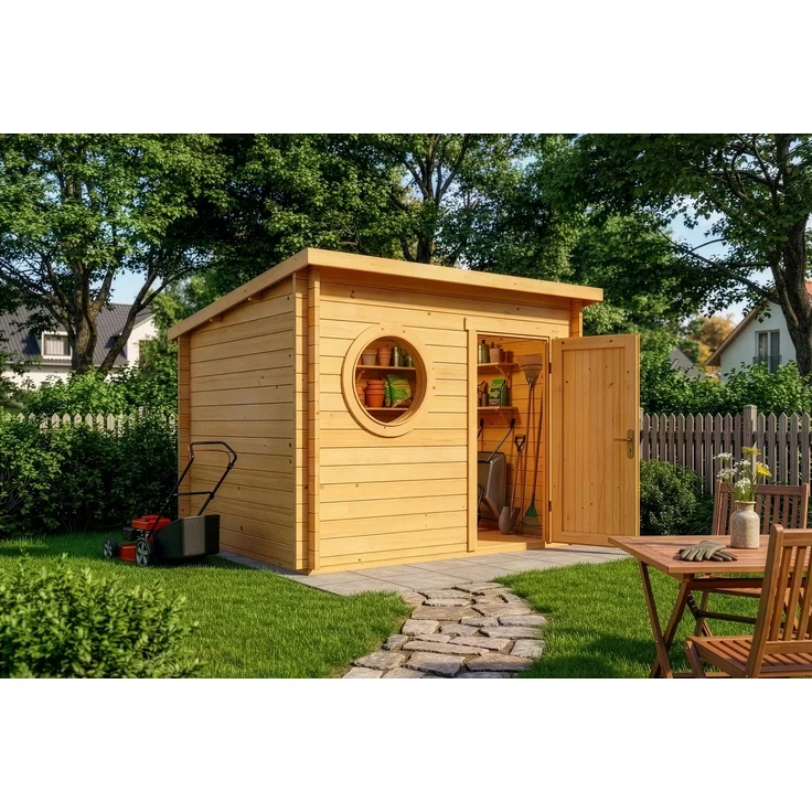 Alpholz Gartenhaus Maria-Rondo 44 A Gartenhaus aus Holz in Pinie Holzhaus mit 44 mm Wandstärke Blockbohlenhaus mit Montagematerial – Bild 2