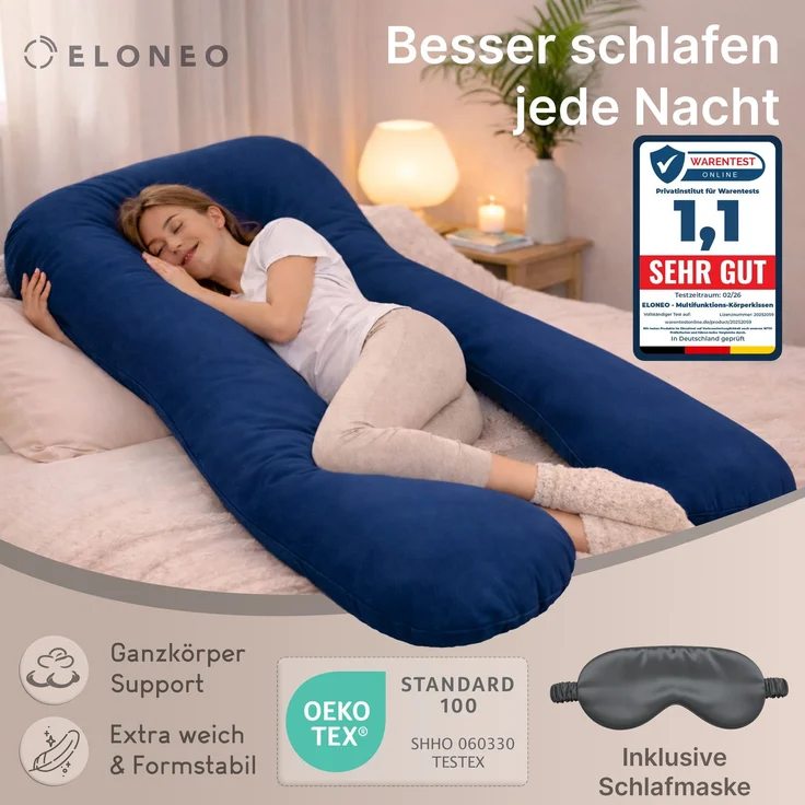 ELONEO Seitenschläferkissen mit Bezug, Stillkissen, Schwangerschaftskissen XXL, Blau – Bild 3