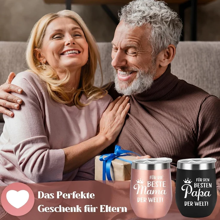 Livole Muttertag Vatertag Geschenk Tasse Edelstahl Thermobecher 350ml 2 Stück – Bild 5
