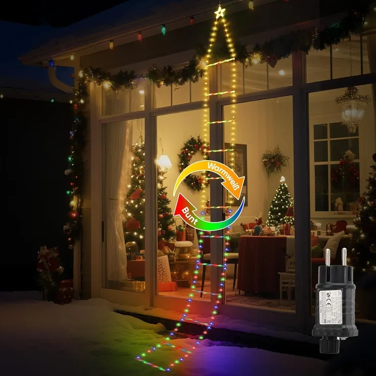 Salcar LED-Lichterkette LED Weihnachts Leiter 3M Weihnachtslichterkette Warmeweiß, Timer, Memory, 9 Modi(Stufenlos Warmweiß/Vierfarben/Macaron-Farben)