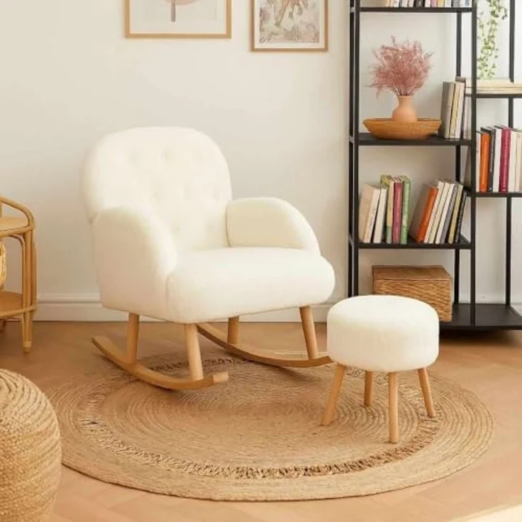 Hanah Home 'Dügmeli - White' Ohrensessel- und Hocker-Set (2-teilig), Weiß, 80 x 85 x 65 cm – Bild 2
