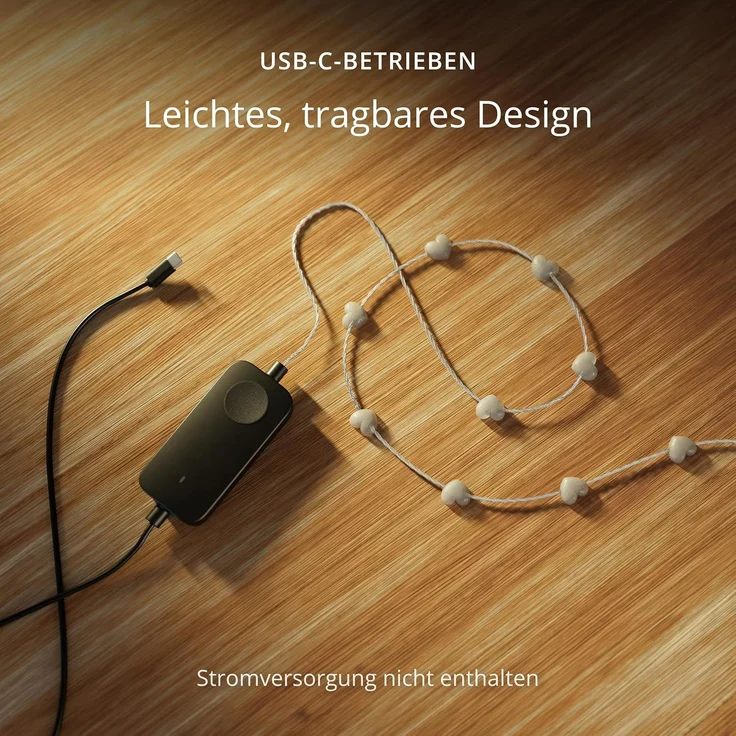 Twinkly Strings USB-C Hearts 100 LED, LED-Lichterkette in Herzform, RGB LED-Lichter Mehrfarbig, Kompatibel mit Alexa und Google Home, Weihnachtsdeko, Stromversorgung USB-C, Transparentes Kabel, 6m – Bild 3