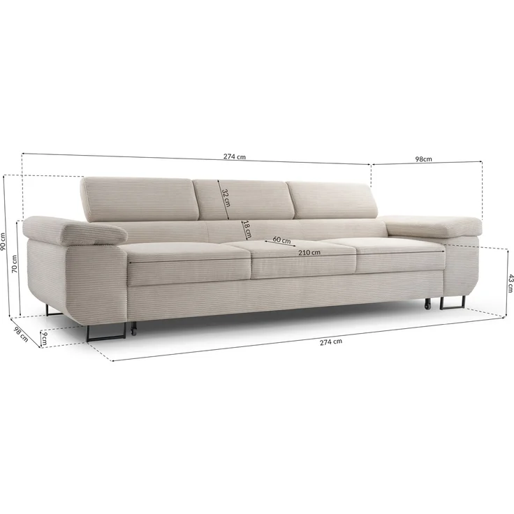 Selsey 'Capurso' Schlafsofa mit verstellbaren Kopfstützen und Stauraum, Cord, Olivgrün – Bild 4
