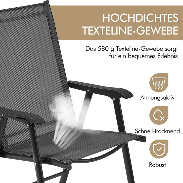 Yaheetech 2er Set Gartenstühle mit Armlehnen, klappbar, bis 150 kg, Metall Schwarz – Bild 6