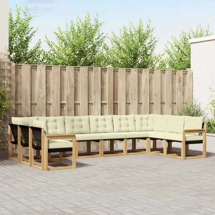 vidaXL Outdoor-Sofagarnitur mit Kissen 10 pcs Weiß und Creme 3389900