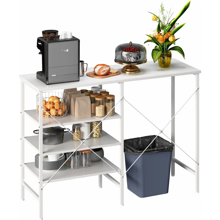 ZUBALIYA Ablagetisch 120 x 40 x 85,5 cm – flexibel montierbare Regale, Metallrahmen mit X-Verstrebung, höhenverstellbare Standfüße, MDF, Metall, Weiß – Bild 4