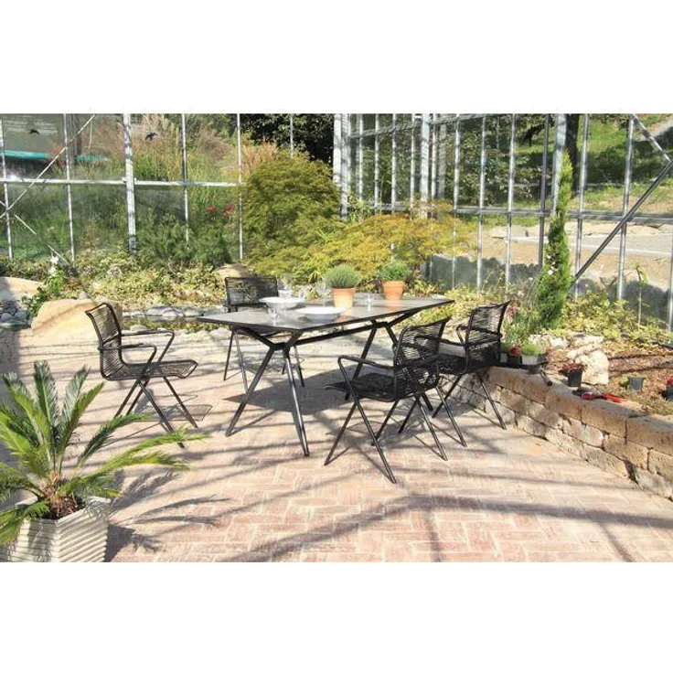 BEO Set aus 4x56213 Stapelstuhl Alpha robe 1x56097 Tisch Alpha