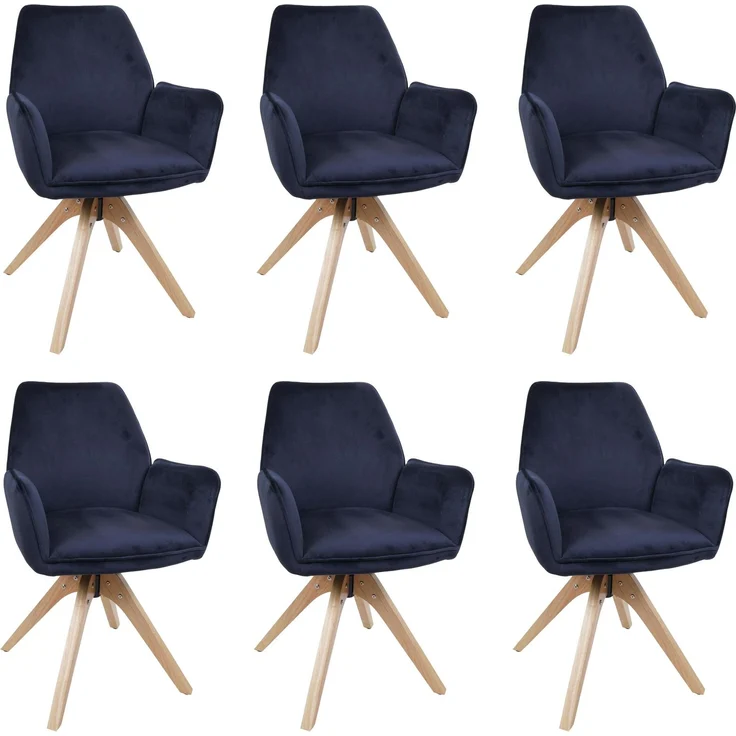 6er-Set Esszimmerstuhl HWC-G67, Esstischstuhl Küchenstuhl mit Armlehne, drehbar Holz Samt 320 g/m² MVG ~ anthrazit-blau – Bild 9
