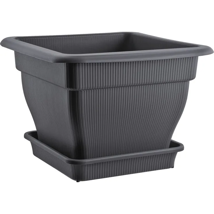 XXL Pflanzkübel Blumentopf 60x60 mit Wasserspeicher und Untersetzer - 70 Liter Pflanztopf gegen Staunässe anthrazit UV-stabil, frostsicher, robust