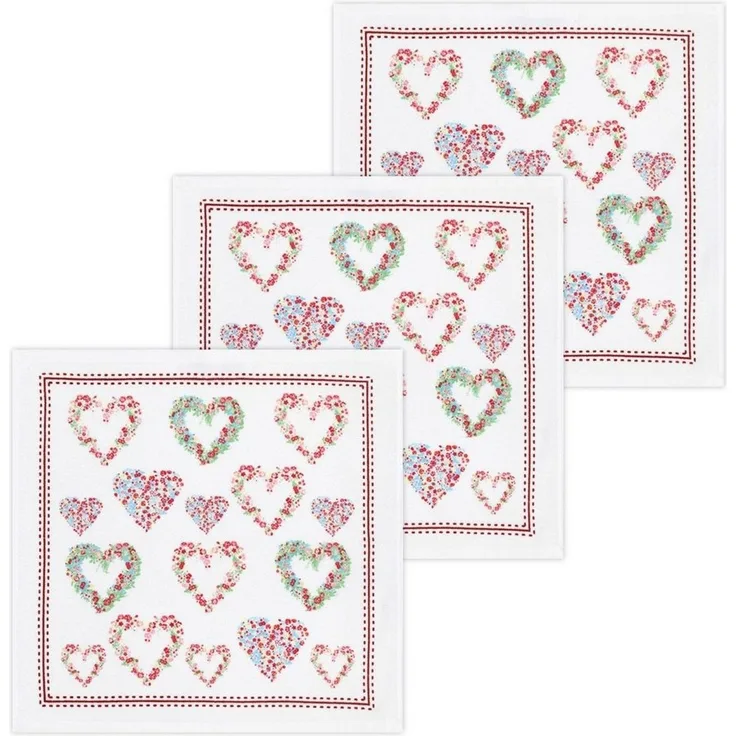 Kracht Geschirrtuch Blumenherzen, (Set, 3-tlg, Set), 3er Pack Frottee Küchenhandtücher (3 Stück), ca. 50x50cm Baumwolle