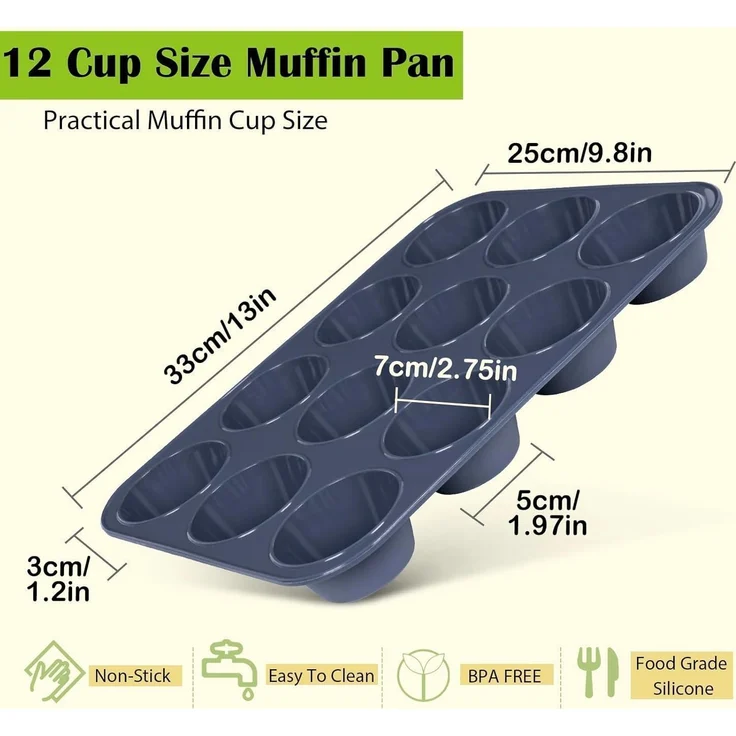 Silikon Muffinform Antihaft Backblech für Muffins Cupcakes Kuchen 33 x 25 x 3 cm – Bild 2