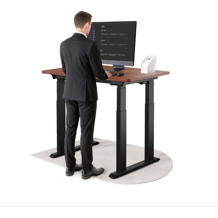 DESKSPACE Höhenverstellbarer Schreibtisch elektrisch mit leisem Dual-Motor – stabiles 4-Bein-Gestell (Schwarzes Gestell, Mahagoni Tischplatte, 120×60 cm)