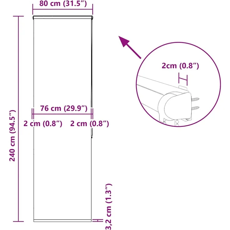 vidaXL Duschrollo mit Kassette 80x240 cm Stoffbreite 76 cm 4014955 – Bild 12