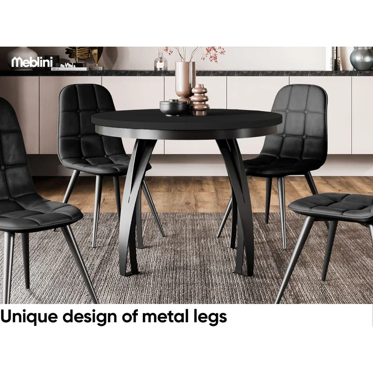 MEBLINI Esstisch Rund Ausziehbar aus Metall - 100-176x77cm - LUNGA - Schwarz Matt - Loft - Esszimmertisch Modern - Küchentisch - Ausziehtisch - Round Dining Table - Esszimmertische – Bild 4