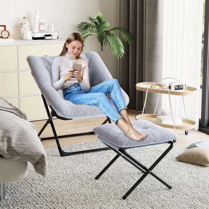 Sessel klappbar Lesesessel Fußhocker Erwachsene Wohnheim Grau – Bild 2