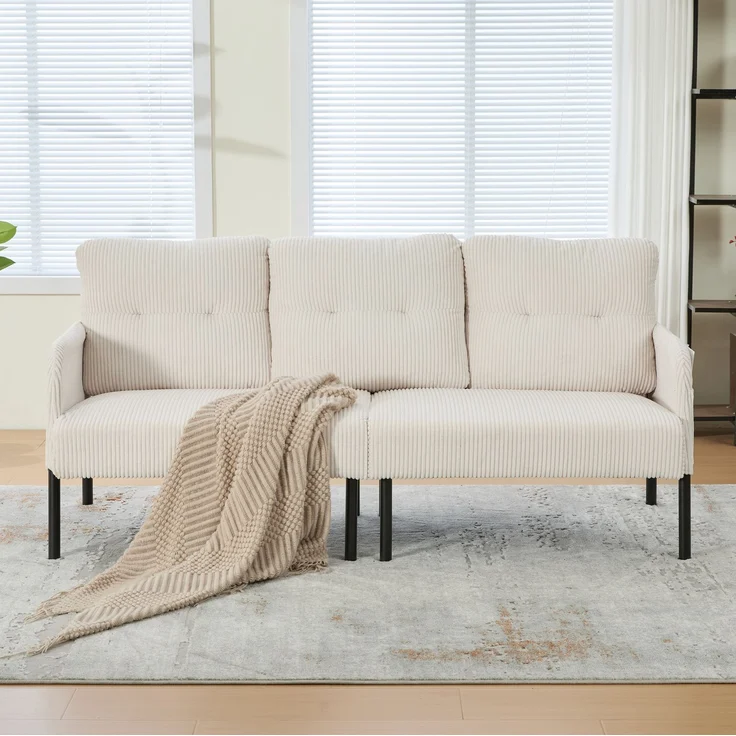 DESVIAE Sofa Dreisitzer mit Seitentasche 171x80x72 cm aus Cord Beige – Bild 2