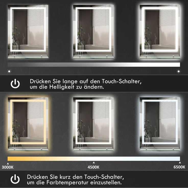 Badspiegel 70x2,7x50 cm mit LED-Beleuchtung, Ablage und Antibeschlag-Funktion – Bild 5