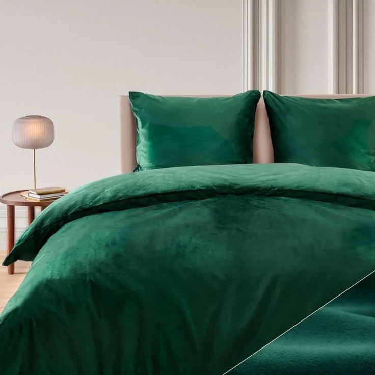 Blumtal Bettwäsche, Cashmere-Touch, Plüsch, warme Winterbettwäsche + Kopfkissenbezug, Dunkelgrün, Decke 200x200 cm & 2x Kissen 80x80 cm – Bild 4