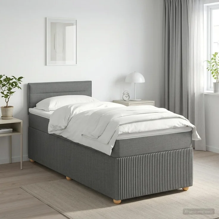vidaXL Boxspringbett mit Matratze Dunkelgrau 90 x 190 cm Stoff 3451350 – Bild 1