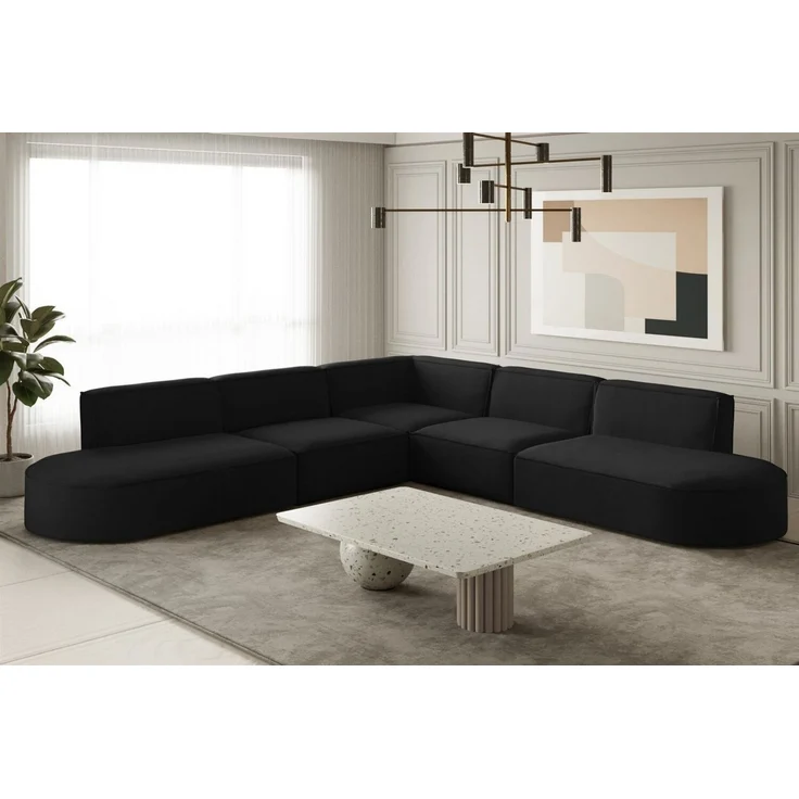Ecksofa Designersofa PALMA Stoff Opera Velvet Schwarz Seite Universal – Bild 3