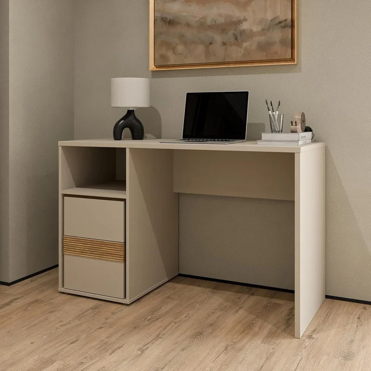 Forte WEXLIN Schreibtisch 120, moderner Schreibtisch mit Stauraumfach und Schranktür, Kinder- und Jugendzimmer, Kaschmir|Beige|Mauvella Eiche Holzdekor, 119,7 cm breit x 75,7 cm hoch x 50,2 cm tief – Bild 1