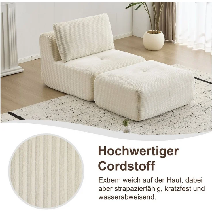Leawin Sofa Gemütlicher Lounge Sessel mit Hocker, Cordstoff, ohne Montage, Mit Schaumstoff gepolstert, bequem für Wohn- & Schlafzimmer – Bild 4