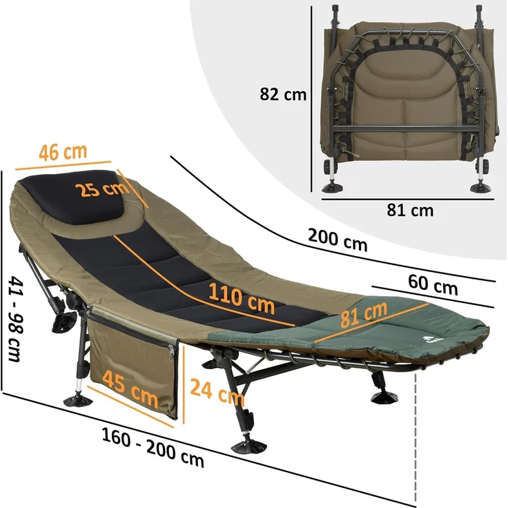 CampFeuer Angelliege Karpfenliege XXL, 200 x 81 x 41-98 cm, Campingliege, faltbar Einfach auf- und abzubauen – Bild 3